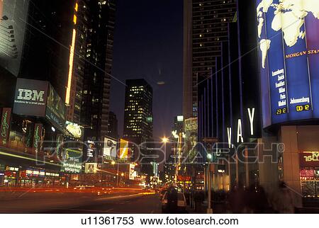 Stock Image -  New York City, NY, New York, downtown, Broadway at Time Square, evening. Fotosearch