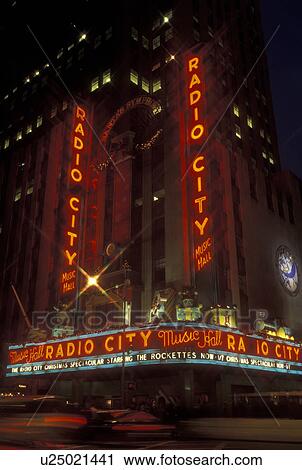 New York City, NY, New York, downtown, Radio City Music Hall, Christmas Spectacular, neon lights, evening View Large Photo Image Stock Image - New York City, NY, New York, downtown, Radio City Music Hall, Christmas Spectacular, neon lights, evening. Fotosearch