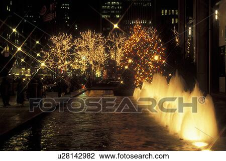 New York City, NY, New York, downtown, Christmas lights & decorations, fountain View Large Photo Image Stock Image - New York City, NY, New York, downtown, Christmas lights & decorations, fountain. Fotosearch