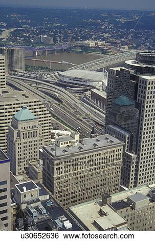 OH, Ohio, Cincinnati, Aerial view of downtown Cincinnati from Carew Tower View Large Photo Image Stock Photograph - OH, Ohio, Cincinnati, Aerial view of downtown Cincinnati from Carew Tower. Fotosearch