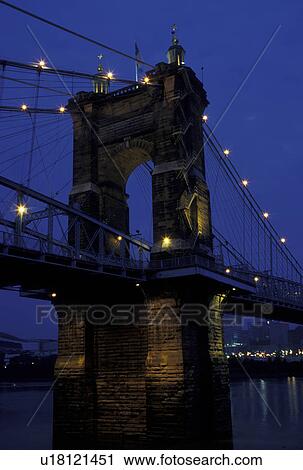Ohio, Cincinnati, OH, John A. Roebling Bridge, Ohio River, evening View Large Photo Image Stock Image - Ohio, Cincinnati, OH, John A. Roebling Bridge, Ohio River, evening. Fotosearch