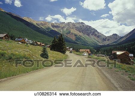 Picture -  Ophir, CO, Colorado, San Juan Mountains, San Juan National Forest, Colmar Mining Camp. Fotosearch