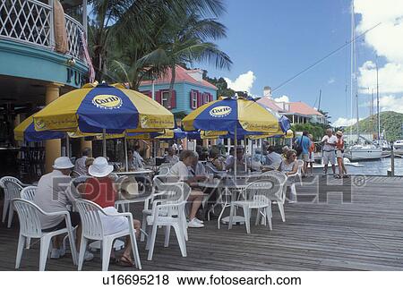 outdoor cafT, Caribbean, Tortola, West End, British Virgin Islands, BVI, Sopers Hole, Pusser's Landing on the waterfront of Frenchman's Cay on the island of Tortola. View Large Photo Image Stock Photo - outdoor cafT, Caribbean, Tortola, West End, British Virgin Islands, BVI, Sopers Hole, Pusser's Landing on the waterfront of Frenchman's Cay on the island of Tortola.. Fotosearch