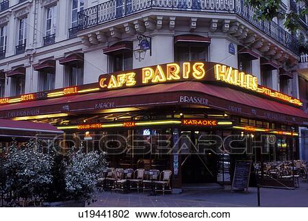 outdoor cafT, Paris, Ile de France, France, Europe, CafT Paris Halles along Boulevard de Sebastopol in Paris in the evening. View Large Photo Image Stock Image - outdoor cafT, Paris, Ile de France, France, Europe, CafT Paris Halles along Boulevard de Sebastopol in Paris in the evening. . Fotosearch