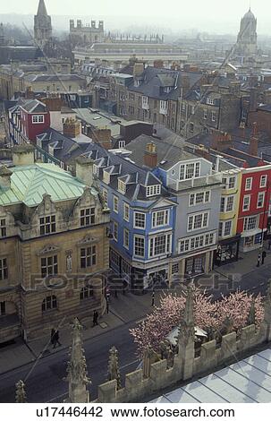 Oxford, England, Great Britain, United Kingdom, Europe, View of buildings along High Street from St. Mary the Virgin in downtown Oxford, Britain's oldest university town. View Large Photo Image Stock Image - Oxford, England, Great Britain, United Kingdom, Europe, View of buildings along High Street from St. Mary the Virgin in downtown Oxford, Britain's oldest university town.. Fotosearch