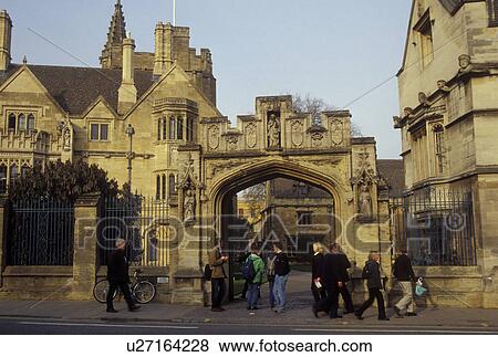 Stock Photo -  Oxford, England, Great Britain, United Kingdom, Europe, St. Edmund Hall on High Street in downtown Oxford, Britain's oldest university town.. Fotosearch