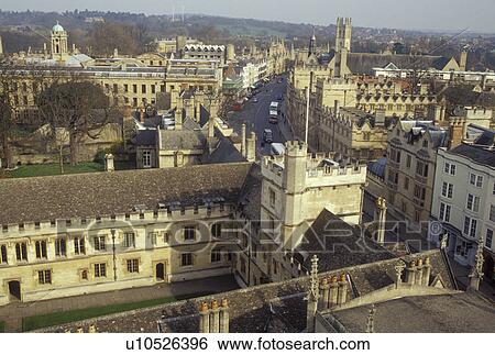 Oxford, England, Great Britain, United Kingdom, Europe, View of High Street and All Souls College from St. Mary the Virgin in downtown Oxford, Britain's oldest university town. View Large Photo Image Stock Photograph - Oxford, England, Great Britain, United Kingdom, Europe, View of High Street and All Souls College from St. Mary the Virgin in downtown Oxford, Britain's oldest university town.. Fotosearch