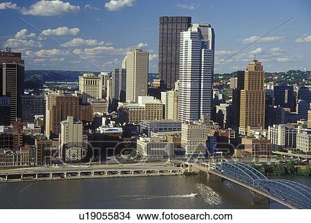Picture -  PA, Pittsburgh, Pennsylvania, downtown, skyline, Monongahela River. Fotosearch
