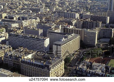 Picture -  Paris, Ile de France, France, Europe, Aerial view of the city of Paris looking West from the Eiffel Tower.. Fotosearch