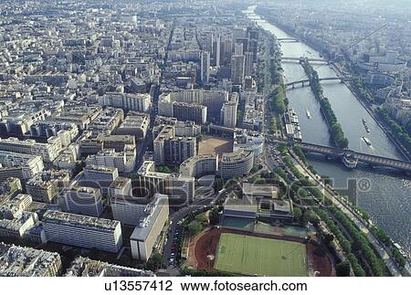 Paris, Ile de France, France, Europe, Aerial view of the city of Paris and the Seine River looking West from the Eiffel Tower. View Large Photo Image Stock Image - Paris, Ile de France, France, Europe, Aerial view of the city of Paris and the Seine River looking West from the Eiffel Tower.. Fotosearch