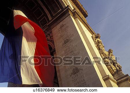 Paris, Ile de France, France, Europe, The French Flag hangs inside the Arc de Triomphe in Paris at Place Charles de Gaulle Etoile. View Large Photo Image Stock Photo - Paris, Ile de France, France, Europe, The French Flag hangs inside the Arc de Triomphe in Paris at Place Charles de Gaulle Etoile.. Fotosearch