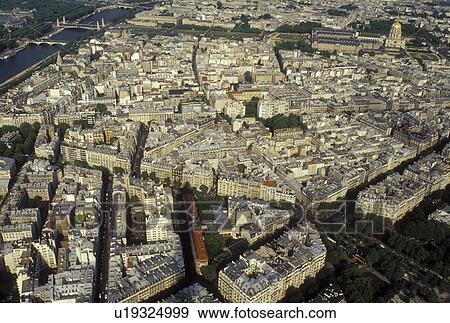 Paris, Ile de France, France, Europe, Aerial view of the city of Paris looking East from the Eiffel Tower. View Large Photo Image Stock Photo - Paris, Ile de France, France, Europe, Aerial view of the city of Paris looking East from the Eiffel Tower.. Fotosearch