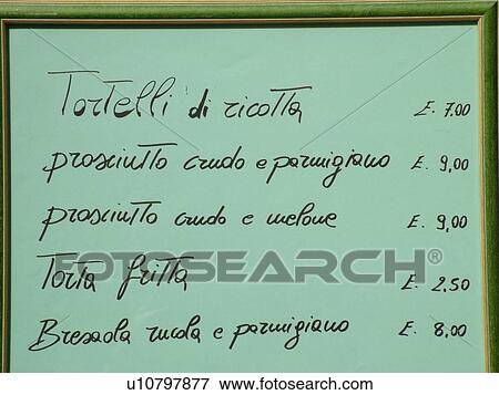 Parma, Emilia-Romagna, Italy, Europe, Menu for a restaurant in the city of Parma. View Large Photo Image Stock Photo - Parma, Emilia-Romagna, Italy, Europe, Menu for a restaurant in the city of Parma.. Fotosearch