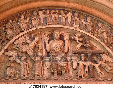 Stock Photo -  Parma, Emilia-Romagna, Italy, Europe, The ornate entrance to the pink marble Baptistry in the city of Parma.. Fotosearch