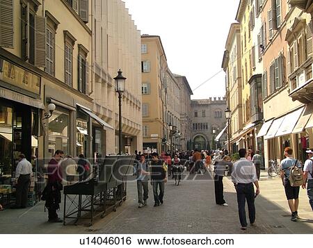 Stock Photograph -  Parma, Emilia-Romagna, Italy, Europe, Street scene in the city of Parma.. Fotosearch