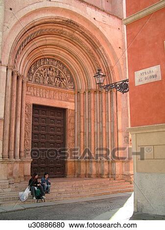 Parma, Italy, Emilia-Romagna, Europe, The ornate entrance to the pink marble Baptistry in the city of Parma. View Large Photo Image Stock Image - Parma, Italy, Emilia-Romagna, Europe, The ornate entrance to the pink marble Baptistry in the city of Parma.. Fotosearch