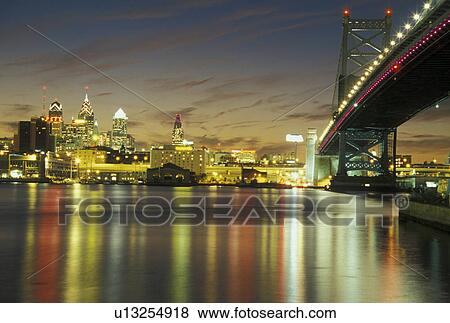 Pennsylvania, PA, Philadelphia, Ben Franklin Bridge, Delaware River, evening, skyline View Large Photo Image Stock Photo - Pennsylvania, PA, Philadelphia, Ben Franklin Bridge, Delaware River, evening, skyline. Fotosearch