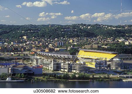 Stock Image -  Pennsylvania, PA, Pittsburgh, Heinz Field, Pittsburgh Steelers, football stadium, aerial, Ohio River. Fotosearch