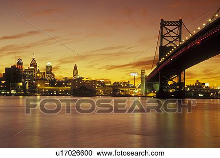 Philadelphia, PA, Pennsylvania, Ben Franklin Bridge, Delaware River, evening, skyline View Large Photo Image Stock Image - Philadelphia, PA, Pennsylvania, Ben Franklin Bridge, Delaware River, evening, skyline. Fotosearch