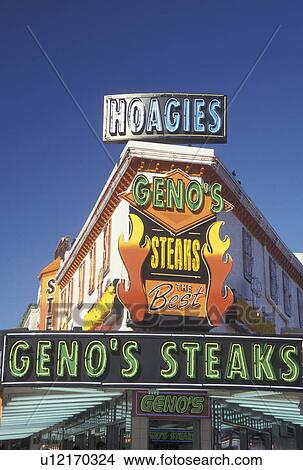 Philadelphia, PA, Pennsylvania, South Philadelphia, Geno's Steaks, Philly's cheese steaks, hoagies, restaurant View Large Photo Image Picture - Philadelphia, PA, Pennsylvania, South Philadelphia, Geno's Steaks, Philly's cheese steaks, hoagies, restaurant. Fotosearch