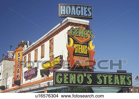 Philadelphia, PA, Pennsylvania, South Philadelphia, Geno's Steaks, Philly's cheese steaks, hoagies, restaurant View Large Photo Image Picture - Philadelphia, PA, Pennsylvania, South Philadelphia, Geno's Steaks, Philly's cheese steaks, hoagies, restaurant. Fotosearch