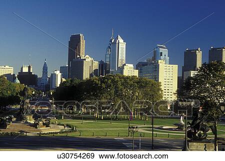 Philadelphia, PA, Pennsylvania, Benjamin Franklin Parkway, downtown skyline View Large Photo Image Stock Photo - Philadelphia, PA, Pennsylvania, Benjamin Franklin Parkway, downtown skyline. Fotosearch