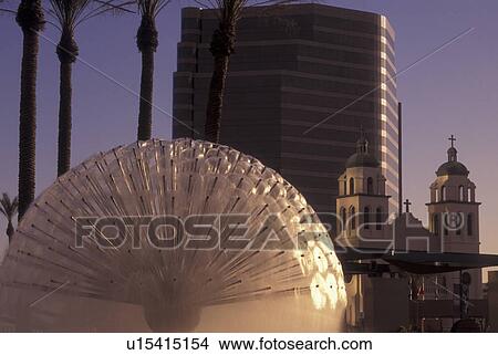 Phoenix, AZ, Arizona, downtown, Fountain at Symphony Hall & St. Mary's Basilica View Large Photo Image Picture - Phoenix, AZ, Arizona, downtown, Fountain at Symphony Hall & St. Mary's Basilica. Fotosearch