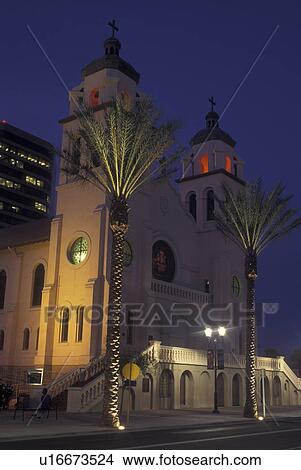 Phoenix, AZ, Arizona, downtown, St. Mary's Basilica, evening View Large Photo Image Picture - Phoenix, AZ, Arizona, downtown, St. Mary's Basilica, evening. Fotosearch