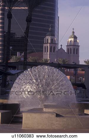 Phoenix, AZ, Arizona, downtown, Fountain at Symphony Hall & St. Mary's Basilica View Large Photo Image Stock Image -  Phoenix, AZ, Arizona, downtown, Fountain at Symphony Hall & St. Mary's Basilica. Fotosearch
