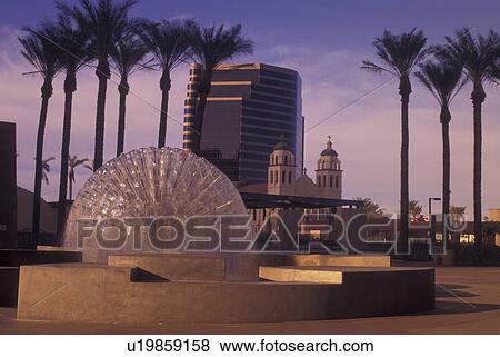 Phoenix, AZ, Arizona, downtown, Fountain at Symphony Hall & St. Mary's Basilica View Large Photo Image Stock Photo - Phoenix, AZ, Arizona, downtown, Fountain at Symphony Hall & St. Mary's Basilica. Fotosearch