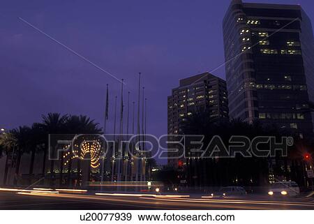 Stock Photo -  Phoenix, AZ, Arizona, downtown, Patriots Square Park, evening. Fotosearch