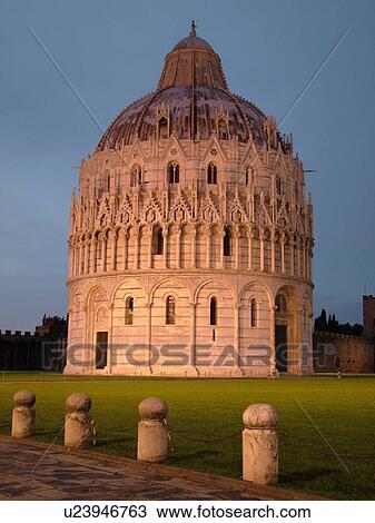 Pisa, Tuscany, Italy, Toscana, Europe, The Baptistry in Campo dei Miracoli (Field of Miracles) in the evening in the city of Pisa. View Large Photo Image Stock Image - Pisa, Tuscany, Italy, Toscana, Europe, The Baptistry in Campo dei Miracoli (Field of Miracles) in the evening in the city of Pisa.. Fotosearch