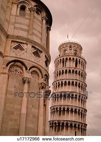 Stock Photograph -  Pisa, Tuscany, Italy, Toscana, Europe, Leaning Tower of Pisa (Torre Pendente) and the Cathedral in Campo dei Miracoli (Field of Miracles) in the city of Pisa.. Fotosearch