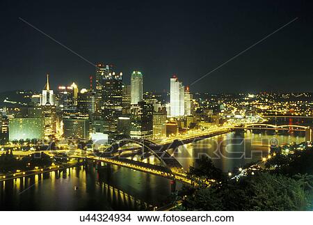 Pittsburgh, PA, Pennsylvania, downtown, skyline, Monongahela River, evening View Large Photo Image Picture - Pittsburgh, PA, Pennsylvania, downtown, skyline, Monongahela River, evening. Fotosearch