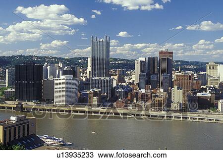 Stock Image -  Pittsburgh, PA, Pennsylvania, downtown, skyline, Monongahela River. Fotosearch