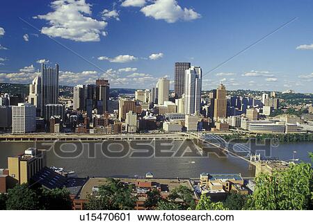 Stock Image -  Pittsburgh, PA, Pennsylvania, downtown, skyline, Monongahela River. Fotosearch