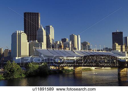 Stock Photo -  Pittsburgh, PA, Pennsylvania, Convention Center, downtown, skyline, Allegheny River. Fotosearch