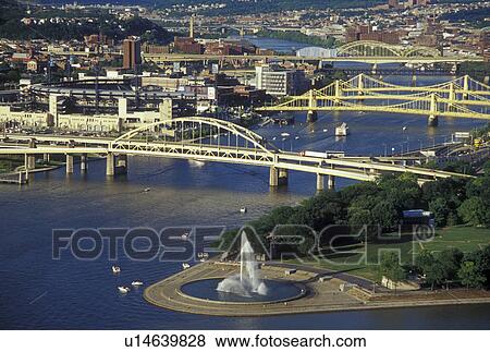Pittsburgh, PA, Pennsylvania, downtown, skyline, aerial, Allegheny River, Monongahela River, Point State Park View Large Photo Image Stock Photo - Pittsburgh, PA, Pennsylvania, downtown, skyline, aerial, Allegheny River, Monongahela River, Point State Park. Fotosearch