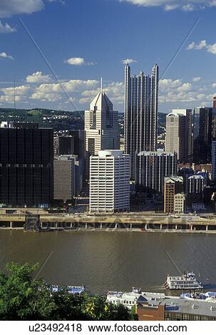 Stock Photo -  Pittsburgh, PA, Pennsylvania, downtown, skyline, Monongahela River. Fotosearch