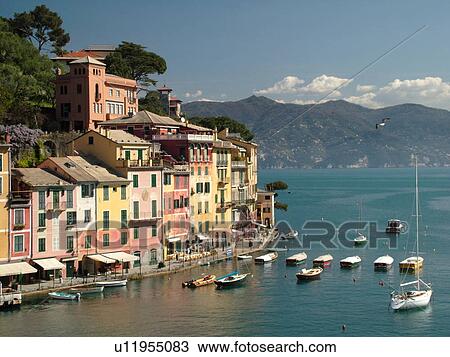 Stock Image -  Portofino, Italy, Liguria, Riviera di Levante, Ligurian Riviera, Europe, The village of Portofino along the Ligurian Coast.. Fotosearch