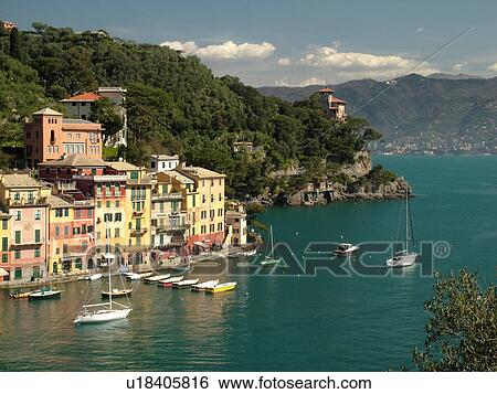 Portofino, Italy, Liguria, Riviera di Levante, Ligurian Riviera, Europe, Scenic view of the village of Portofino along the Ligurian Coast. View Large Photo Image Stock Photograph - Portofino, Italy, Liguria, Riviera di Levante, Ligurian Riviera, Europe, Scenic view of the village of Portofino along the Ligurian Coast.. Fotosearch
