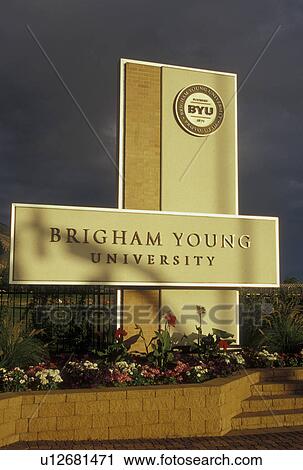 Stock Image -  Provo, UT, Utah, Brigham Young University, entrance sign. Fotosearch