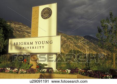 Stock Image -  Provo, UT, Utah, Brigham Young University, entrance sign. Fotosearch