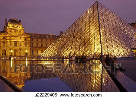 pyramid, Paris, Ile de France, The Louvre, France, Europe, The glass pyramid marks the entrance to the Musee du Louvre (Louvre Museum) in Paris in the evening. View Large Photo Image Stock Photography - pyramid, Paris, Ile de France, The Louvre, France, Europe, The glass pyramid marks the entrance to the Musee du Louvre (Louvre Museum) in Paris in the evening. . Fotosearch