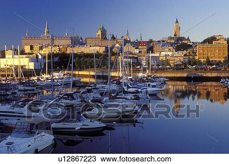 Stock Image -  Quebec City, Canada, Quebec, Downtown skyline of Quebec City from the marina in the harbor.. Fotosearch
