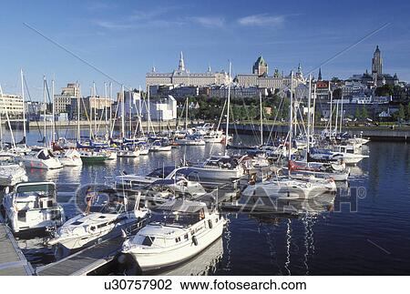 Quebec City, Canada, Quebec, Downtown skyline of Quebec City from the marina in the harbor. View Large Photo Image Stock Image - Quebec City, Canada, Quebec, Downtown skyline of Quebec City from the marina in the harbor.. Fotosearch