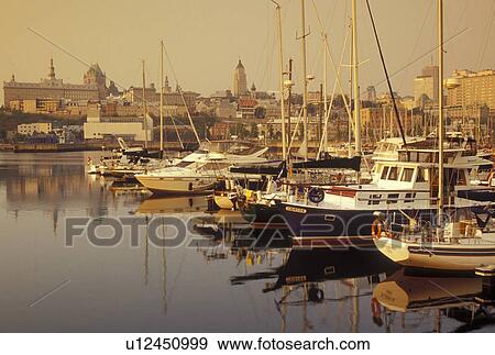 Quebec City, Canada, Quebec, Downtown skyline of Quebec City from the marina in the harbor. View Large Photo Image Stock Photo - Quebec City, Canada, Quebec, Downtown skyline of Quebec City from the marina in the harbor.. Fotosearch
