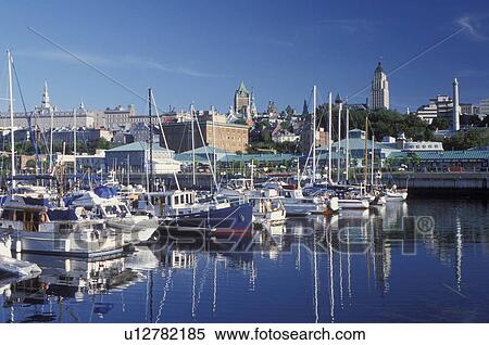 Quebec City, Canada, Quebec, Downtown skyline of Quebec City from the marina in the harbor. View Large Photo Image Stock Photography - Quebec City, Canada, Quebec, Downtown skyline of Quebec City from the marina in the harbor.. Fotosearch