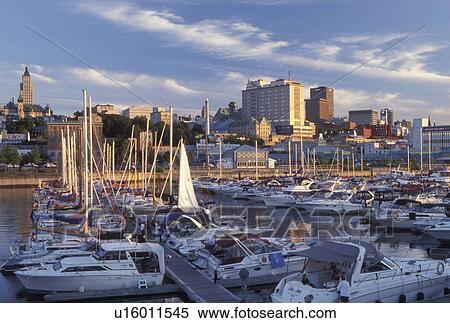 Quebec City, Canada, Quebec, Downtown skyline of Quebec City from the marina in the harbor. View Large Photo Image Stock Photography - Quebec City, Canada, Quebec, Downtown skyline of Quebec City from the marina in the harbor.. Fotosearch
