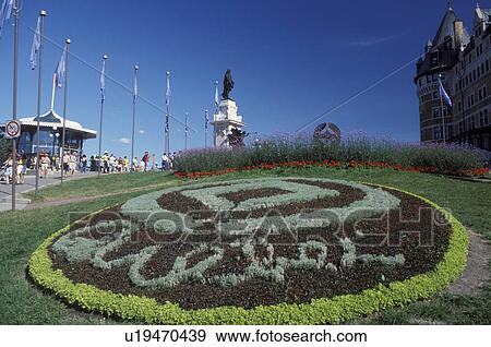 Stock Photo -  Quebec City, Canada, Quebec, Floral decoration along Terrasse Dufferin (Dufferin Terrace) in Vieux Quebec (Old Quebec).. Fotosearch